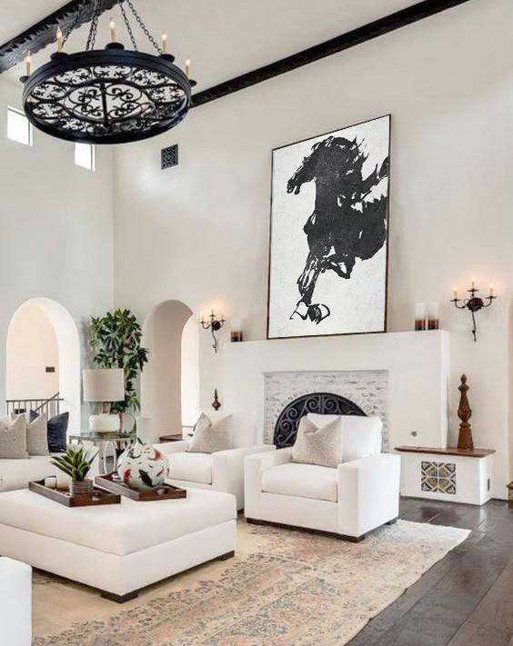 Canvas Artwork For Sale,Black And White Minimal Painting On Canvas - Canvas Paintings For Sale